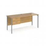 Maestro 25 straight desk 1600mm x 600mm with 2 drawer pedestal - silver H-frame leg, oak top MH616P2SO