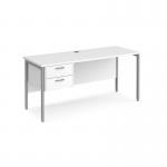 Maestro 25 straight desk 1600mm x 600mm with 2 drawer pedestal - silver H-frame leg, white top MH616P2SWH