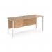 Maestro 25 straight desk 1600mm x 600mm with 2 drawer pedestal - white H-frame leg, beech top MH616P2WHB