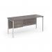 Maestro 25 straight desk 1600mm x 600mm with 2 drawer pedestal - white H-frame leg, grey oak top MH616P2WHGO