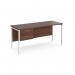 Maestro 25 straight desk 1600mm x 600mm with 2 drawer pedestal - white H-frame leg, walnut top MH616P2WHW