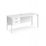 Maestro 25 straight desk 1600mm x 600mm with 2 drawer pedestal - white H-frame leg, white top MH616P2WHWH