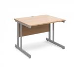 Momento straight desk 1000mm x 800mm - silver cantilever frame, beech top MOM10B