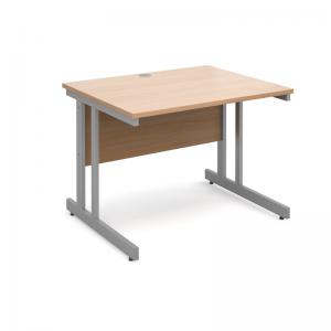 Momento straight desk 1000mm x 800mm - silver cantilever frame, beech