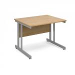 Momento straight desk 1000mm x 800mm - silver cantilever frame, oak top MOM10O