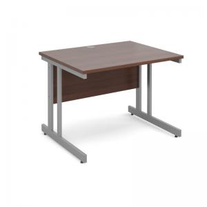 Momento straight desk 1000mm x 800mm - silver cantilever frame, walnut