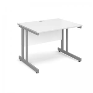 Momento straight desk 1000mm x 800mm - silver cantilever frame, white