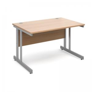 Momento straight desk 1200mm x 800mm - silver cantilever frame, beech