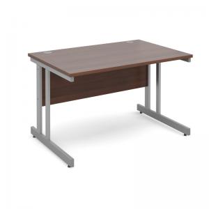 Momento straight desk 1200mm x 800mm - silver cantilever frame, walnut