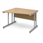 Momento left hand wave desk 1200mm - silver cantilever frame and oak top MOM12WLO