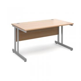 Momento straight desk 1400mm x 800mm - silver cantilever frame, beech top MOM14B