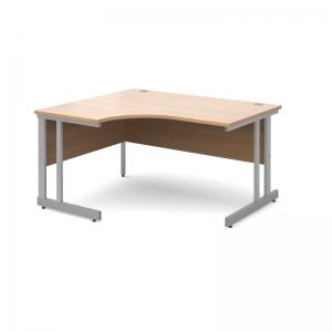 Momento left hand ergonomic desk 1400mm - silver cantilever frame,