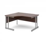 Momento left hand ergonomic desk 1400mm - silver cantilever frame, walnut top MOM14ELW