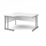 Momento left hand ergonomic desk 1400mm - silver cantilever frame, white top MOM14ELWH