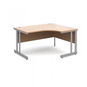 Momento right hand ergonomic desk 1400mm - silver cantilever frame, beech top MOM14ERB