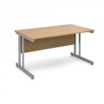 Momento straight desk 1400mm x 800mm - silver cantilever frame, oak top MOM14O