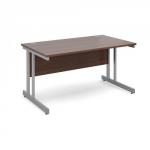 Momento straight desk 1400mm x 800mm - silver cantilever frame, walnut top MOM14W