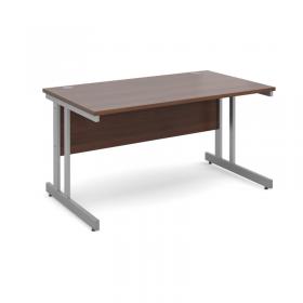Momento straight desk 1400mm x 800mm - silver cantilever frame, walnut top MOM14W