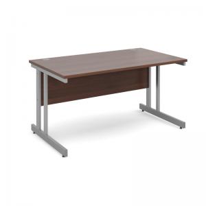 Momento straight desk 1400mm x 800mm - silver cantilever frame, walnut