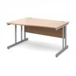 Momento left hand wave desk 1400mm - silver cantilever frame, beech top MOM14WLB