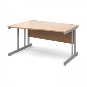 Momento left hand wave desk 1400mm - silver cantilever frame, beech