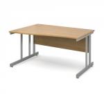 Momento left hand wave desk 1400mm - silver cantilever frame, oak top MOM14WLO