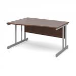 Momento left hand wave desk 1400mm - silver cantilever frame, walnut top MOM14WLW