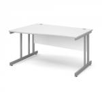 Momento left hand wave desk 1400mm - silver cantilever frame, white top MOM14WLWH