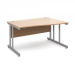 Momento right hand wave desk 1400mm - silver cantilever frame, beech top MOM14WRB