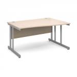 Momento right hand wave desk 1400mm - silver cantilever frame and maple top MOM14WRM