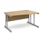 Momento right hand wave desk 1400mm - silver cantilever frame, oak top MOM14WRO