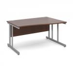 Momento right hand wave desk 1400mm - silver cantilever frame, walnut top MOM14WRW