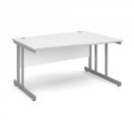 Momento right hand wave desk 1400mm - silver cantilever frame, white top MOM14WRWH