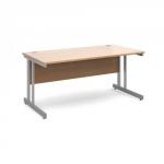 Momento straight desk 1600mm x 800mm - silver cantilever frame, beech top MOM16B