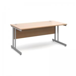 Momento straight desk 1600mm x 800mm - silver cantilever frame, beech