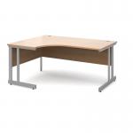 Momento left hand ergonomic desk 1600mm - silver cantilever frame, beech top MOM16ELB