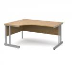 Momento left hand ergonomic desk 1600mm - silver cantilever frame and oak top