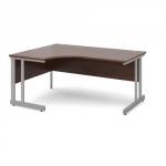 Momento left hand ergonomic desk 1600mm - silver cantilever frame, walnut top MOM16ELW