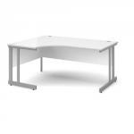 Momento left hand ergonomic desk 1600mm - silver cantilever frame, white top MOM16ELWH
