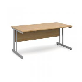 Momento straight desk 1600mm x 800mm - silver cantilever frame, oak top MOM16O
