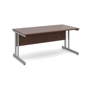 Momento straight desk 1600mm x 800mm - silver cantilever frame, walnut