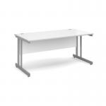 In the photograph, we see a sleek and modern desk with clean lines. The desk features a silver cantilever frame that provides both support and style. The white top adds a bright and airy touch to the desk, creating a professional and inviting workspace. The desk measures 1600mm by 800mm, offering ample space for productivity. This is a perfect desk for any office, providing a contemporary and functional design.