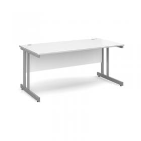 Momento straight desk 1600mm x 800mm - silver cantilever frame, white top MOM16WH