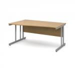 Momento left hand wave desk 1600mm - silver cantilever frame, oak top MOM16WLO