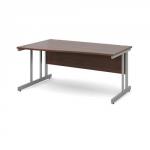 Momento left hand wave desk 1600mm - silver cantilever frame, walnut top MOM16WLW