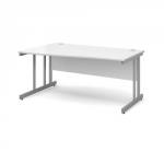 Momento left hand wave desk 1600mm - silver cantilever frame, white top MOM16WLWH