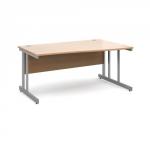 Momento right hand wave desk 1600mm - silver cantilever frame, beech top MOM16WRB