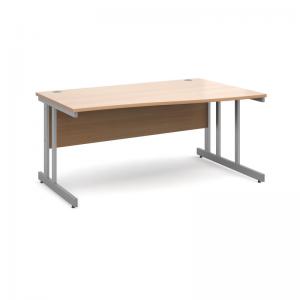 Momento right hand wave desk 1600mm - silver cantilever frame, beech