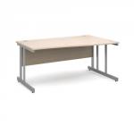 Momento right hand wave desk 1600mm - silver cantilever frame and maple top MOM16WRM