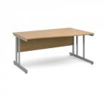 Momento right hand wave desk 1600mm - silver cantilever frame, oak top MOM16WRO